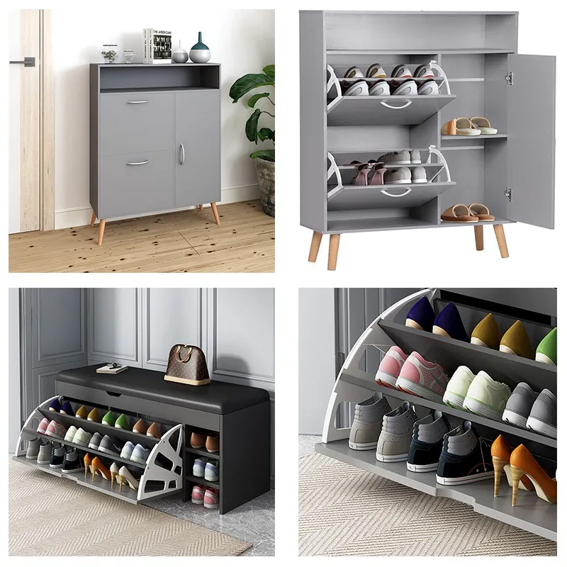 grey shoe cabinet with seat